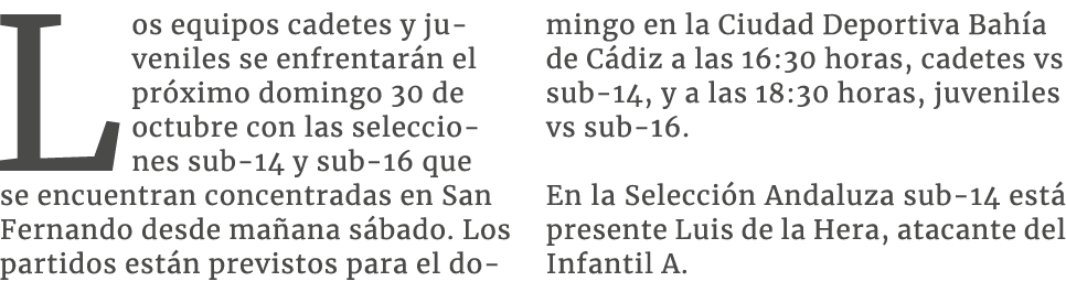Los equipos cadetes y juveniles se enfrentar n el pr ximo domingo 30 de octubre con las selecciones sub 14 y sub 16 q...