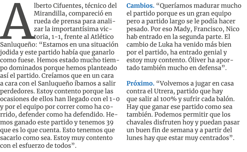 Alberto Cifuentes, t cnico del Mirandilla, compareci en rueda de prensa para analizar la important sima victoria, 1 ...