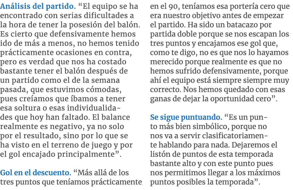 An lisis del partido. “El equipo se ha encontrado con serias dificultades a la hora de tener la posesi n del bal n. E...