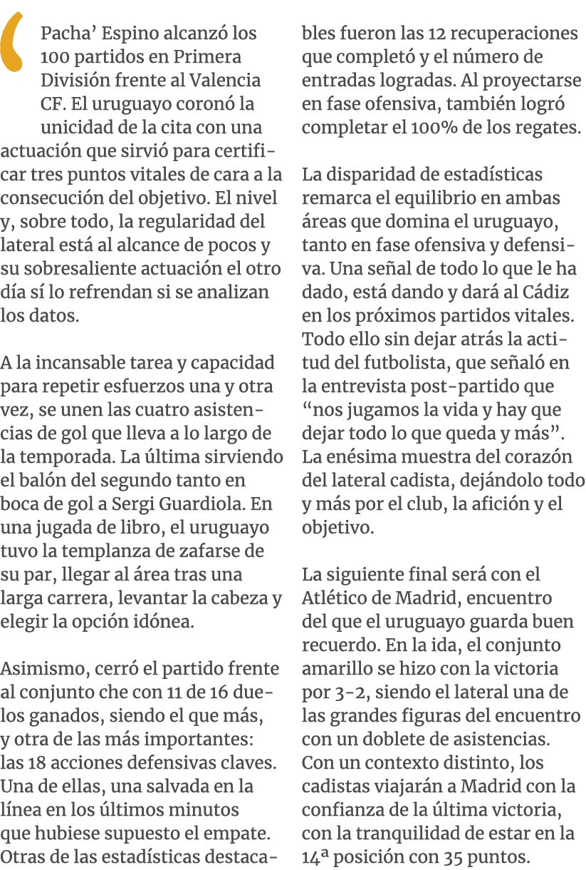 ‘Pacha’ Espino alcanz los 100 partidos en Primera Divisi n frente al Valencia CF. El uruguayo coron  la unicidad de ...