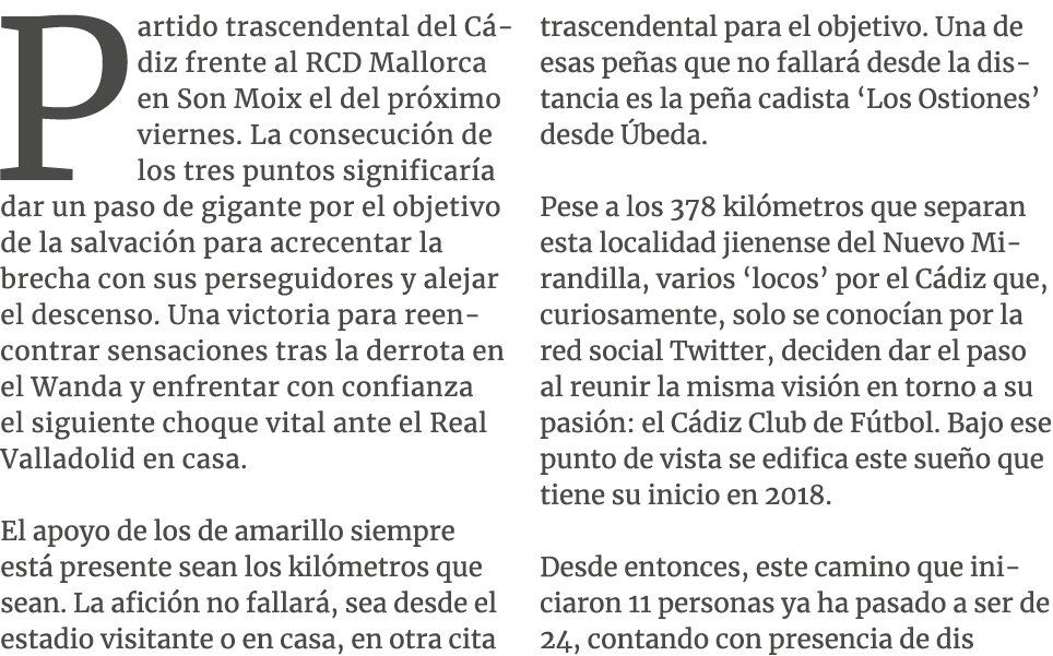 Partido trascendental del C diz frente al RCD Mallorca en Son Moix el del pr ximo viernes. La consecuci n de los tres...