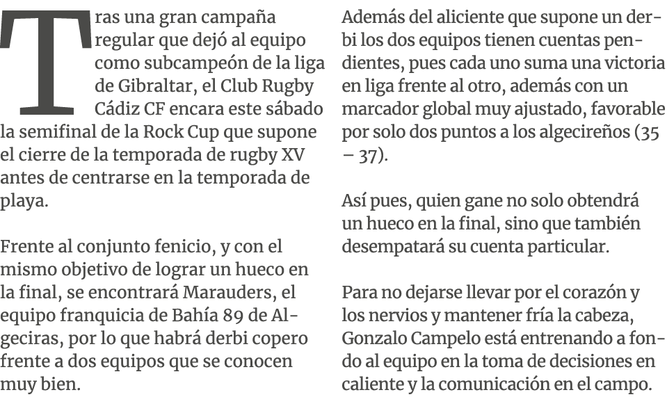 Tras una gran campa a regular que dej al equipo como subcampe n de la liga de Gibraltar, el Club Rugby C diz CF enca...