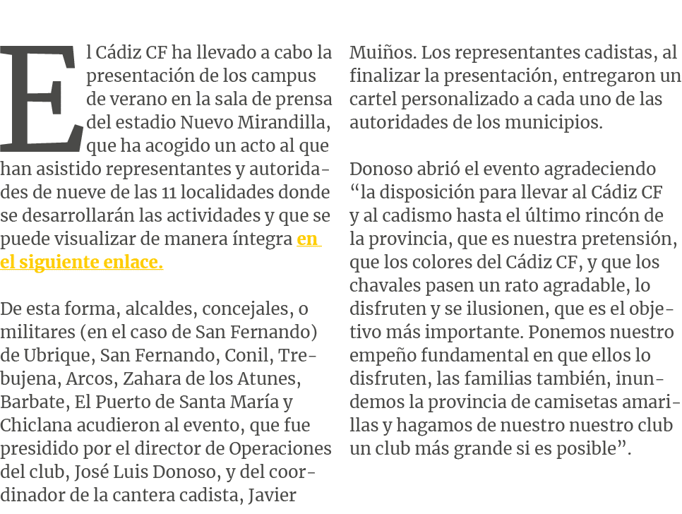 El C diz CF ha llevado a cabo la presentaci n de los campus de verano en la sala de prensa del estadio Nuevo Mirandil...