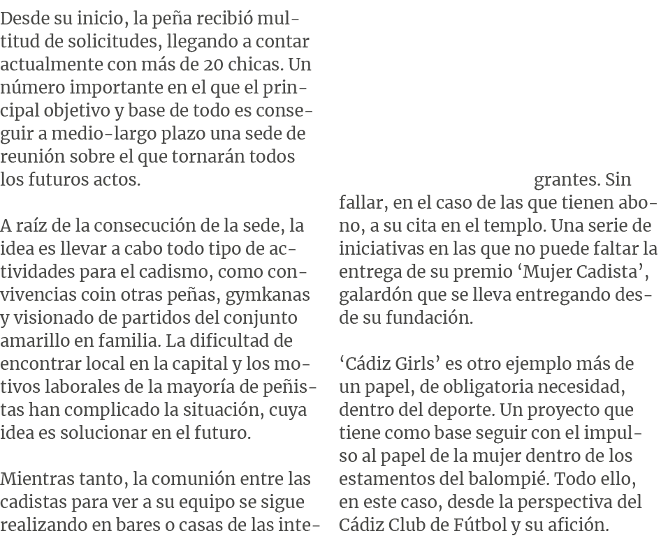 Desde su inicio, la pe a recibi multitud de solicitudes, llegando a contar actualmente con m s de 20 chicas. Un n me...