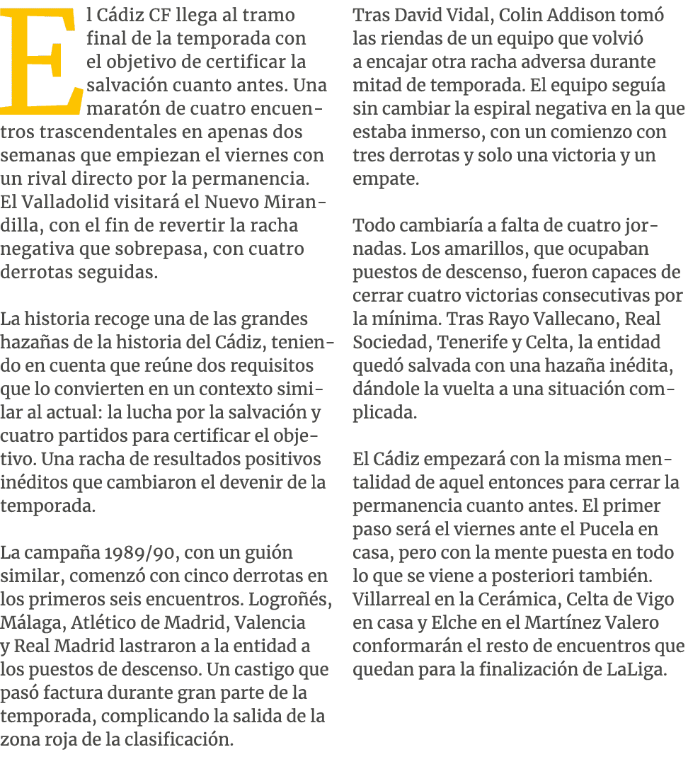 El C diz CF llega al tramo final de la temporada con el objetivo de certificar la salvaci n cuanto antes. Una marat n...