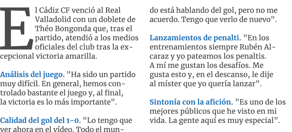 El C diz CF venci al Real Valladolid con un doblete de Th o Bongonda que, tras el partido, atendi  a los medios ofic...