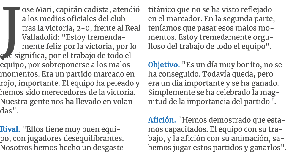 Jose Mari, capit n cadista, atendi a los medios oficiales del club tras la victoria, 2 0, frente al Real Valladolid:...