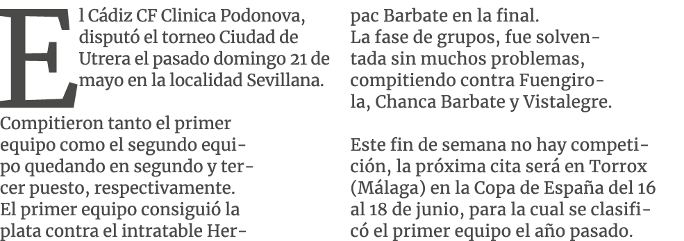 El C diz CF Clinica Podonova, disput el torneo Ciudad de Utrera el pasado domingo 21 de mayo en la localidad Sevilla...