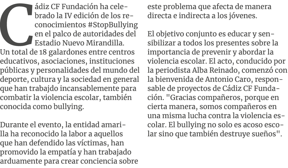 C diz CF Fundaci n ha celebrado la IV edici n de los reconocimientos #StopBullying en el palco de autoridades del Est...