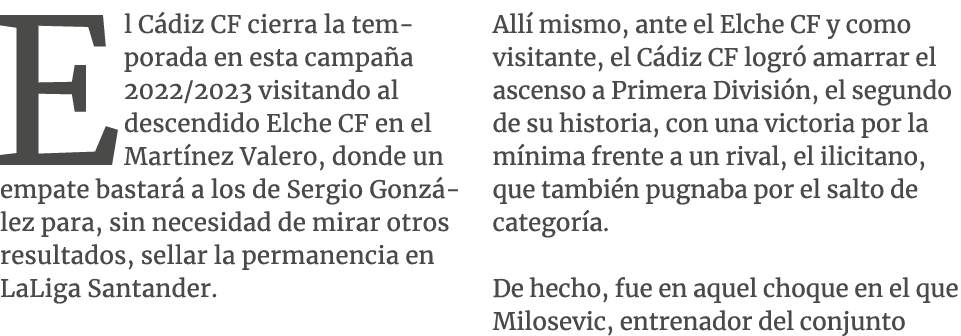 El C diz CF cierra la temporada en esta campa a 2022/2023 visitando al descendido Elche CF en el Mart nez Valero, don...