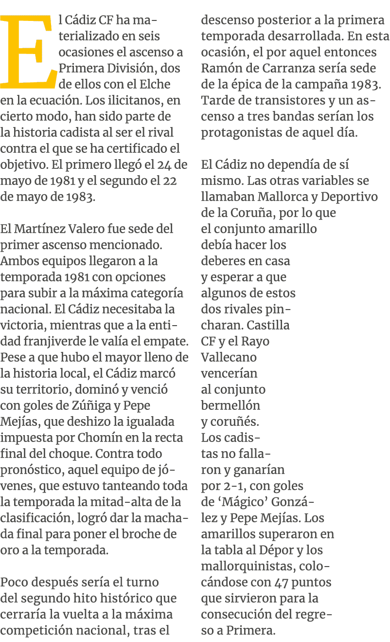 El C diz CF ha materializado en seis ocasiones el ascenso a Primera Divisi n, dos de ellos con el Elche en la ecuaci ...