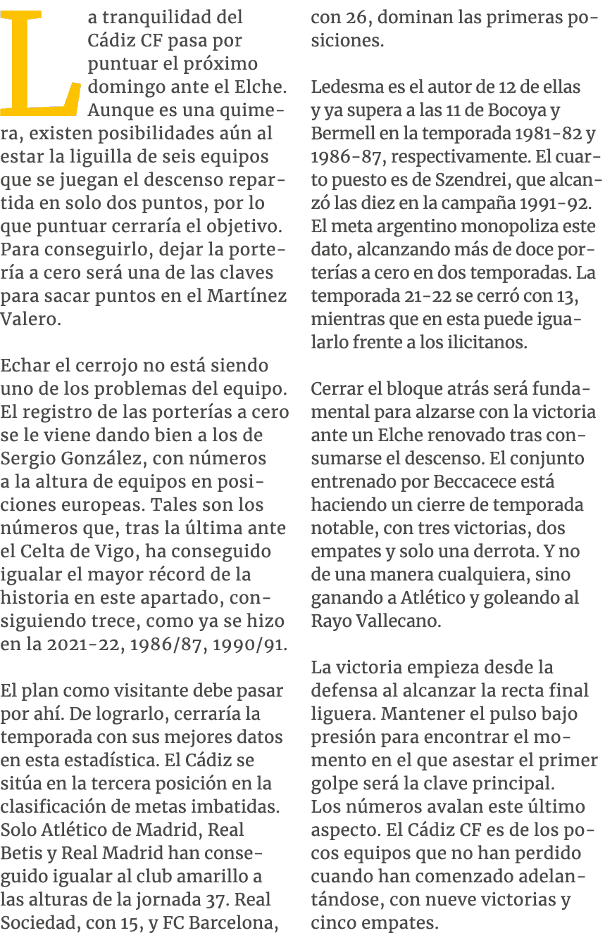 La tranquilidad del C diz CF pasa por puntuar el pr ximo domingo ante el Elche. Aunque es una quimera, existen posibi...