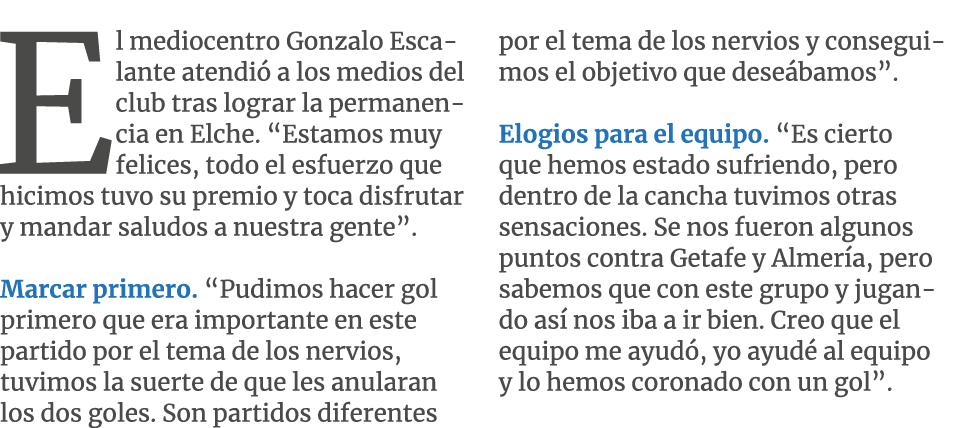 El mediocentro Gonzalo Escalante atendi a los medios del club tras lograr la permanencia en Elche. “Estamos muy feli...