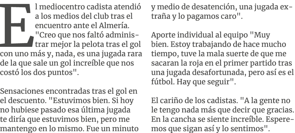 El mediocentro cadista atendi a los medios del club tras el encuentro ante el Almer a. \“Creo que nos falt  administ...