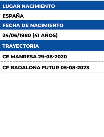 LUGAR NACIMIENTO,ESPA A,FECHA DE NACIMIENTO,24/06/1980 (41 a os),trayectoria,CE Manresa 29 08 2020,CF Badalona Futur ...