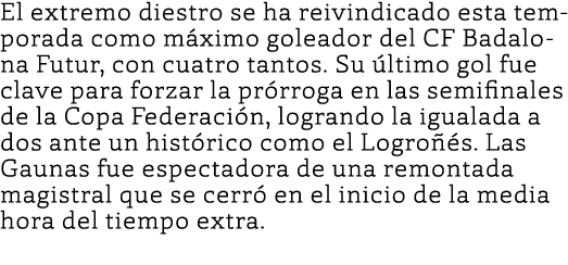 El extremo diestro se ha reivindicado esta temporada como m ximo goleador del CF Badalona Futur, con cuatro tantos. S...