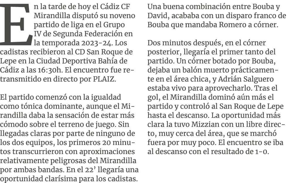 En la tarde de hoy el C diz CF Mirandilla disput su noveno partido de liga en el Grupo IV de Segunda Federaci n en l...