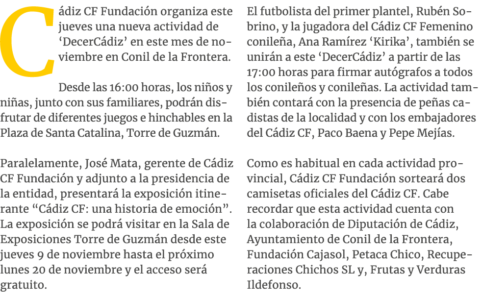 C diz CF Fundaci n organiza este jueves una nueva actividad de ‘DecerC diz’ en este mes de noviembre en Conil de la F...