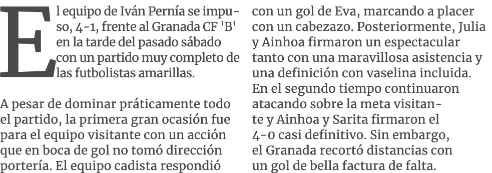 El equipo de Iv n Pern a se impuso, 4 1, frente al Granada CF 'B' en la tarde del pasado s bado con un partido muy co...