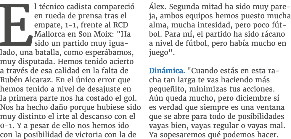 El t cnico cadista compareci en rueda de prensa tras el empate, 1 1, frente al RCD Mallorca en Son Moix: \“Ha sido u...