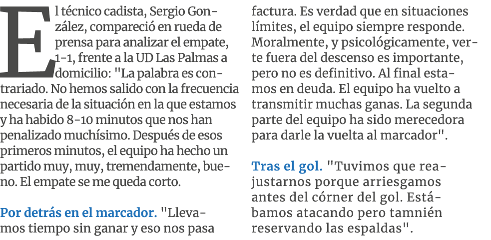 El t cnico cadista, Sergio Gonz lez, compareci en rueda de prensa para analizar el empate, 1 1, frente a la UD Las P...