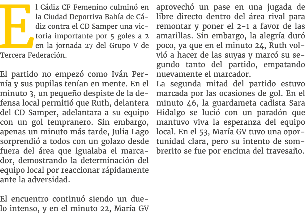 El C diz CF Femenino culmin en la Ciudad Deportiva Bah a de C diz contra el CD Samper una victoria importante por 5 ...