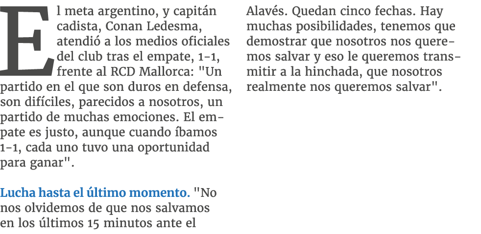 El meta argentino, y capit n cadista, Conan Ledesma, atendi a los medios oficiales del club tras el empate, 1 1, fre...