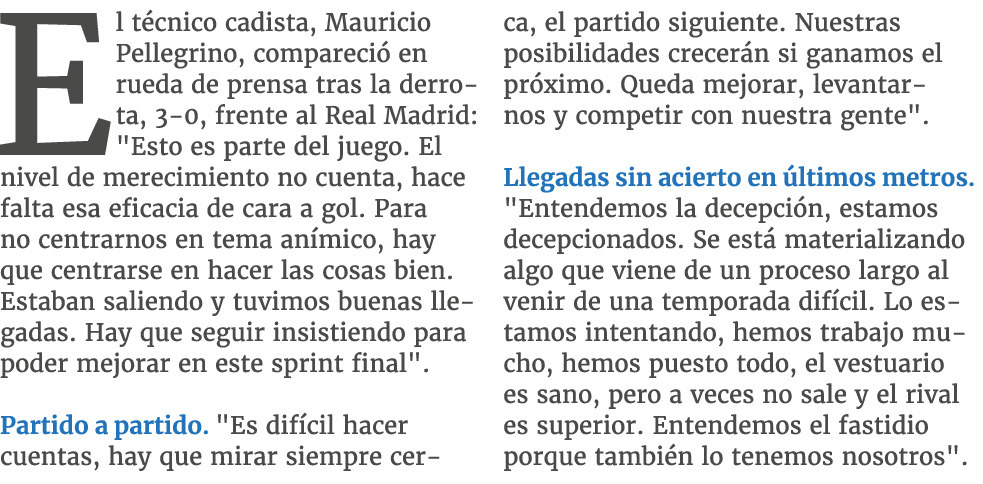 El t cnico cadista, Mauricio Pellegrino, compareci en rueda de prensa tras la derrota, 3 0, frente al Real Madrid: \...