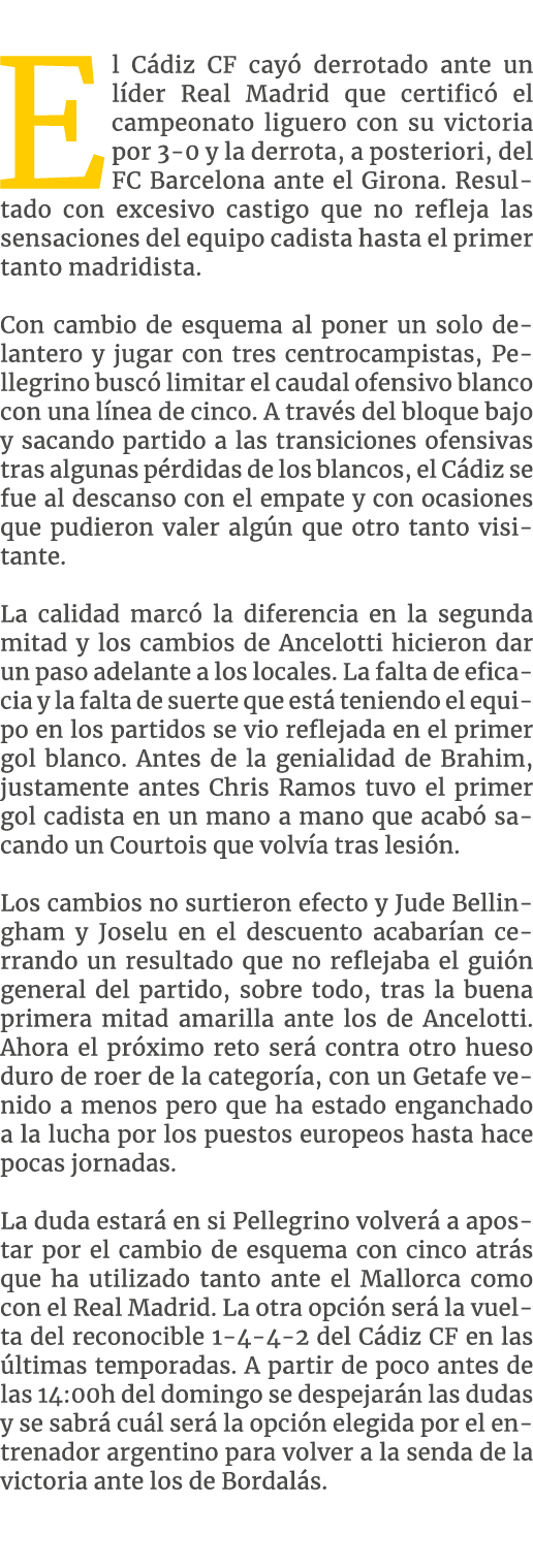 El C diz CF cay derrotado ante un l der Real Madrid que certific  el campeonato liguero con su victoria por 3 0 y la...