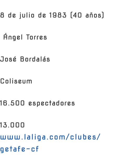 FUNDACI N 8 de julio de 1983 (40 a os)PRESIDENTE ngel Torres ENTRENADOR Jos  Bordal s ESTADIO Coliseum CAPACIDAD 16....