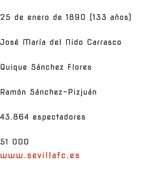 FUNDACI N 25 de enero de 1890 (133 a os) PRESIDENTE Jos Mar a del Nido Carrasco ENTRENADOR Quique S nchez Flores EST...