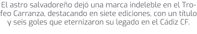 El astro salvadore o dej una marca indeleble en el Trofeo Carranza, destacando en siete ediciones, con un t tulo y s...