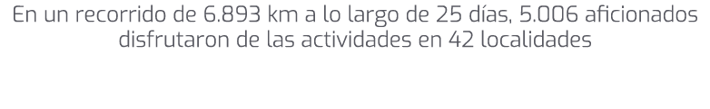 En un recorrido de 6.893 km a lo largo de 25 d as, 5.006 aficionados disfrutaron de las actividades en 42 localidades