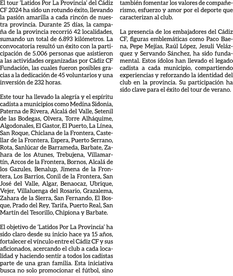 El tour ‘Latidos Por La Provincia’ del C diz CF 2024 ha sido un rotundo xito, llevando la pasi n amarilla a cada rin...