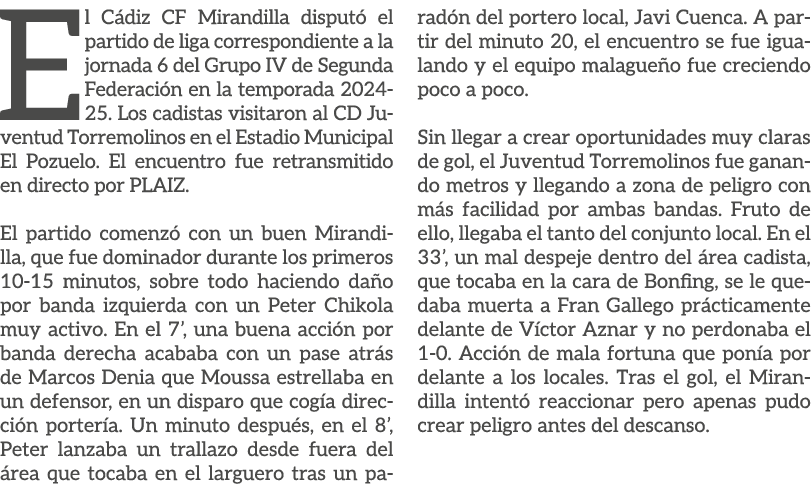 El C diz CF Mirandilla disput el partido de liga correspondiente a la jornada 6 del Grupo IV de Segunda Federaci n e...