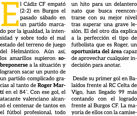 El C diz CF empat (2 2) en Burgos el pasado s bado en un partido marcado por la igualdad, la intensidad y sobre todo...