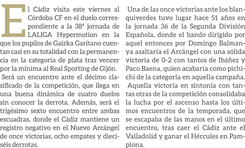 El C diz visita este viernes al C rdoba CF en el duelo correspondiente a la 38ª jornada de LALIGA Hypermotion en la q...