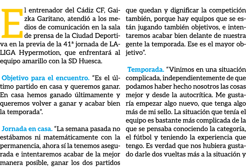 El entrenador del C diz CF, Gaizka Garitano, atendi a los medios de comunicaci n en la sala de prensa de la Ciudad D...