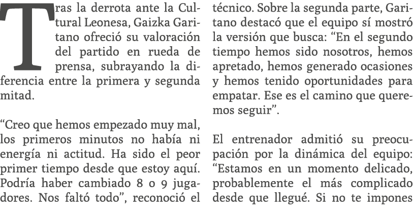 Tras la derrota ante la Cultural Leonesa, Gaizka Garitano ofreci su valoraci n del partido en rueda de prensa, subra...