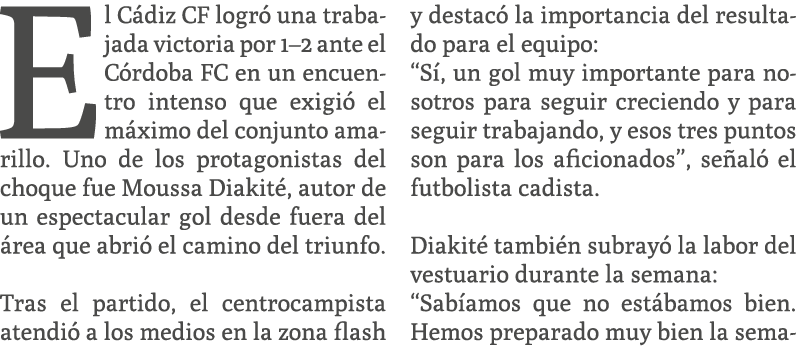 El C diz CF logr una trabajada victoria por 1–2 ante el C rdoba FC en un encuentro intenso que exigi  el m ximo del ...