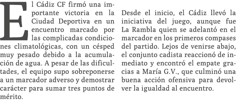 El C diz CF firm una importante victoria en la Ciudad Deportiva en un encuentro marcado por las complicadas condicio...
