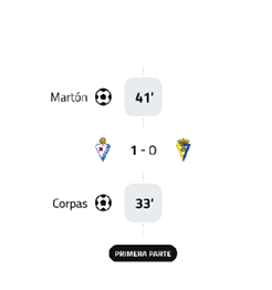 A soccer game is being played with a score of 1-0. Contenido generado con IA