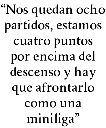 “Nos quedan ocho partidos, estamos cuatro puntos por encima del descenso y hay que afrontarlo como una miniliga”