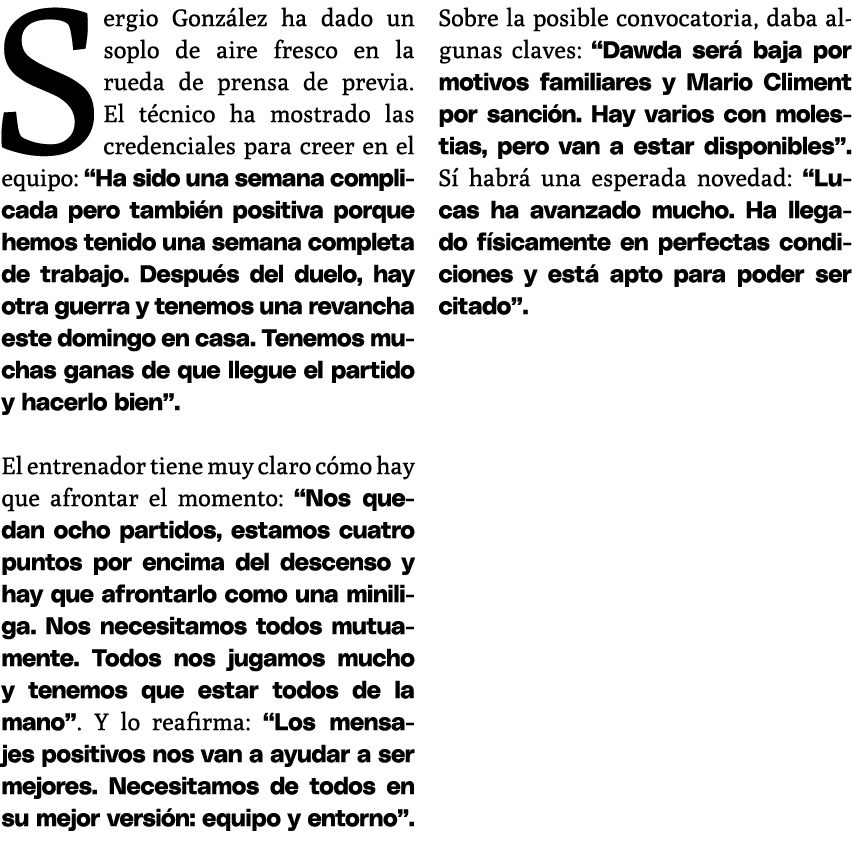 Sergio Gonz lez ha dado un soplo de aire fresco en la rueda de prensa de previa. El t cnico ha mostrado las credencia...