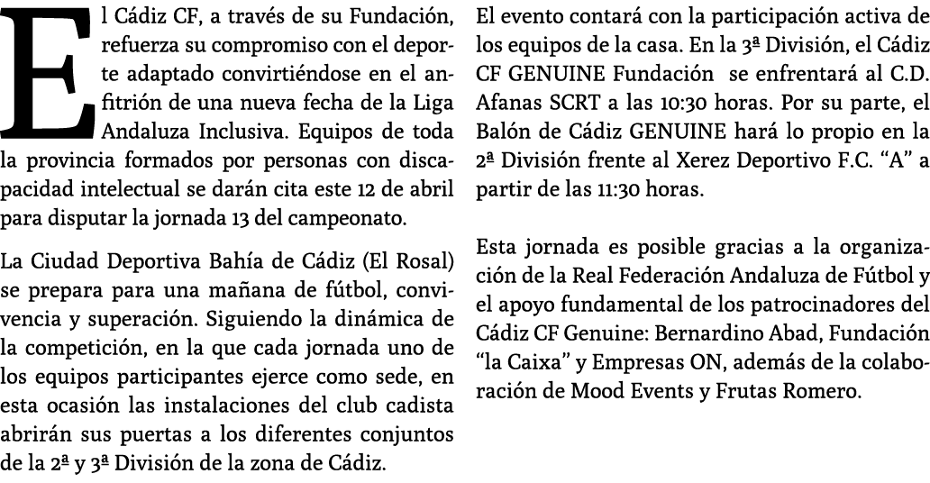 El C diz CF, a trav s de su Fundaci n, refuerza su compromiso con el deporte adaptado convirti ndose en el anfitri n ...
