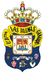 Escudo de armas de la ciudad de Las Palmas con corona real, un escudo central dividido en cuatro partes y varios s mbolos her ldicos en la parte inferior. Descripci n generada con IA