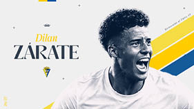 Persona con camiseta blanca celebrando con expresi n de entusiasmo junto al texto “Dilan Z rate" y un dise o gr fico en colores amarillo y azul. Descripci n generada con IA