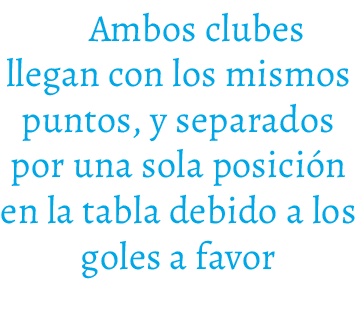 Ambos clubes llegan con los mismos puntos, y separados por una sola posici n en la tabla debido a los goles a favor