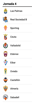 Lista de equipos con sus escudos correspondiente a la jornada 4 de una competici n deportiva. Descripci n generada con IA