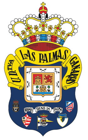 Escudo de armas de la ciudad de Las Palmas con corona real, un escudo central dividido en cuatro partes y varios s mbolos her ldicos en la parte inferior. Descripci n generada con IA
